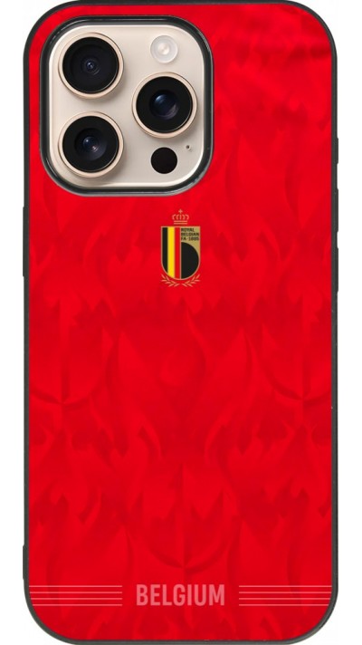 Coque iPhone 16 Pro - Silicone rigide noir Maillot de football Belgique 2026 personnalisable