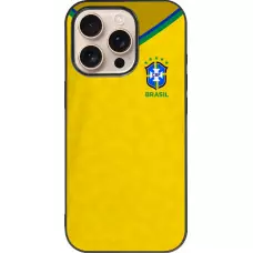 Coque iPhone 16 Pro - Silicone rigide noir Maillot de football Brésil 2022 personnalisable