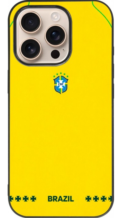 iPhone 16 Pro Case Hülle - Silikon schwarz Brasilien 2026 personalisierbares Fussballtrikot