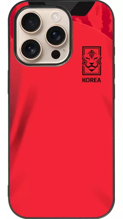 Coque iPhone 16 Pro - Silicone rigide noir Maillot de football Corée du Sud 2022 personnalisable
