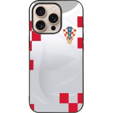 Coque iPhone 16 Pro - Silicone rigide noir Maillot de football Croatie 2022 personnalisable