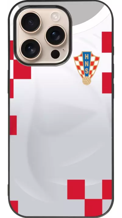 Coque iPhone 16 Pro - Silicone rigide noir Maillot de football Croatie 2022 personnalisable