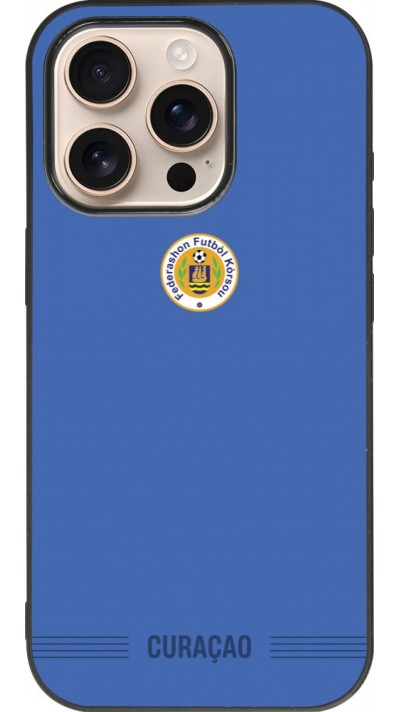 Coque iPhone 16 Pro - Silicone rigide noir Maillot de football Curaçao 2026 personnalisable