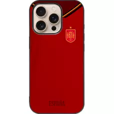 Coque iPhone 16 Pro - Silicone rigide noir Maillot de football Espagne 2022 personnalisable
