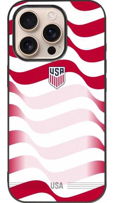 Coque iPhone 16 Pro - Silicone rigide noir Maillot de football États-Unis 2026 personnalisable