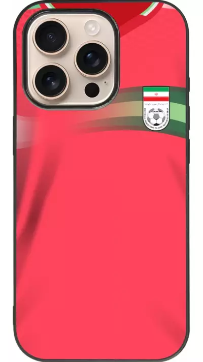 Coque iPhone 16 Pro - Silicone rigide noir Maillot de football Iran 2022 personnalisable