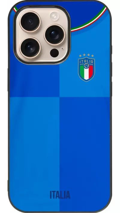 Coque iPhone 16 Pro - Silicone rigide noir Maillot de football Italie 2022 personnalisable