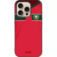 Coque iPhone 16 Pro - Silicone rigide noir Maillot de football Maroc 2022 personnalisable