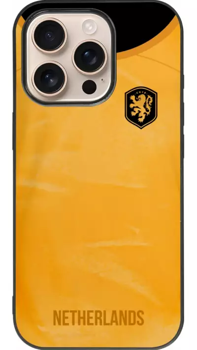 Coque iPhone 16 Pro - Silicone rigide noir Maillot de football Pays-Bas 2022 personnalisable