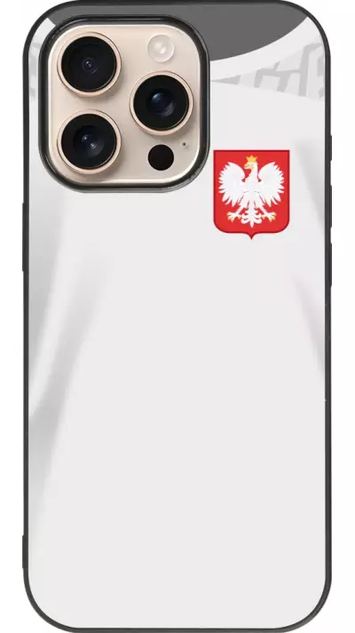 Coque iPhone 16 Pro - Silicone rigide noir Maillot de football Pologne 2022 personnalisable