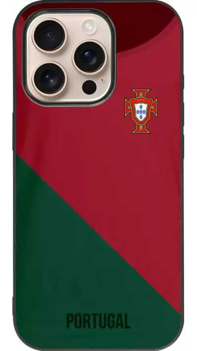 Coque iPhone 16 Pro - Silicone rigide noir Maillot de football Portugal 2022