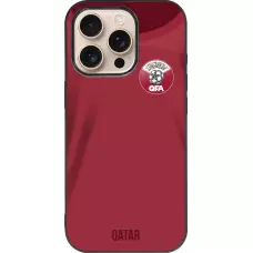 Coque iPhone 16 Pro - Silicone rigide noir Maillot de football Qatar 2022 personnalisable