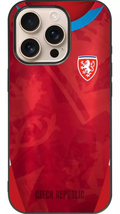 Coque iPhone 16 Pro - Silicone rigide noir Maillot de football République Tchèque personnalisable