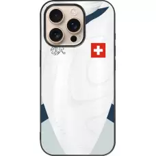 Coque iPhone 16 Pro - Silicone rigide noir Maillot de football Suisse Extérieur personnalisable