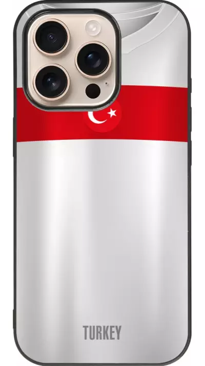 Coque iPhone 16 Pro - Silicone rigide noir Maillot de football Turquie personnalisable