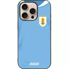 Coque iPhone 16 Pro - Silicone rigide noir Maillot de football Uruguay 2022 personnalisable