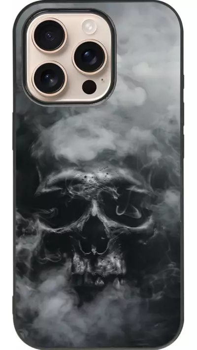 Coque iPhone 16 Pro - Silicone rigide noir Halloween 2024 smoky skull