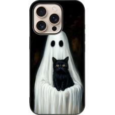 iPhone 16 Pro Case Hülle - Silikon schwarz Halloween 2025 Ghost with black cat