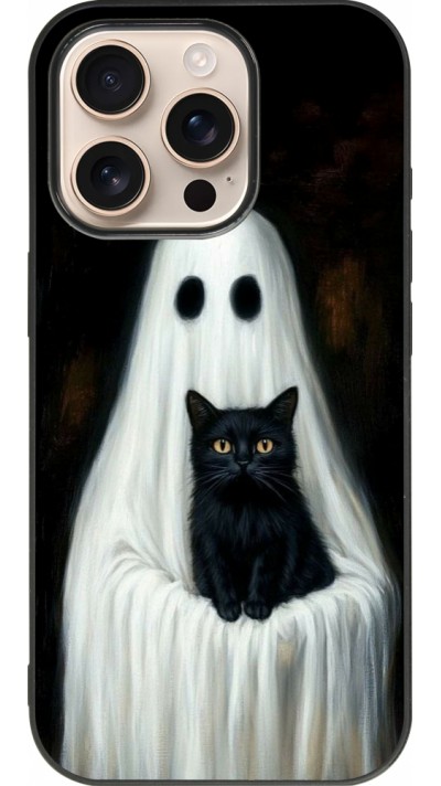iPhone 16 Pro Case Hülle - Silikon schwarz Halloween 2025 Ghost with black cat
