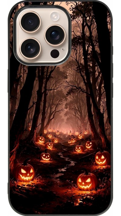 iPhone 16 Pro Case Hülle - Silikon schwarz Halloween 2025 Road of Terrifying Pumpkins