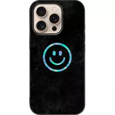 Coque iPhone 16 Pro - Silicone rigide noir Happy smiely irisé