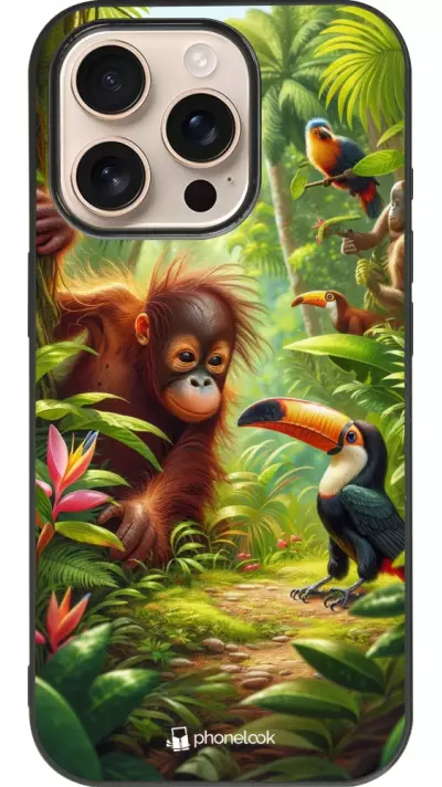 Coque iPhone 16 Pro - Silicone rigide noir Jungle Tropicale Tayrona