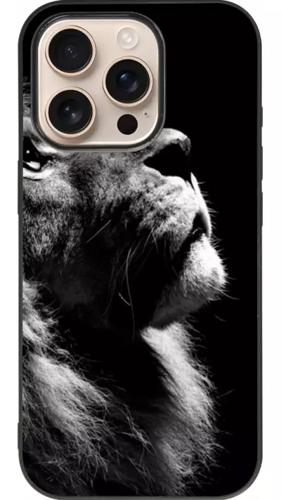 Coque iPhone 16 Pro - Silicone rigide noir Lion looking up