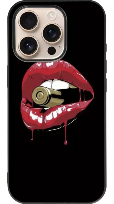 Coque iPhone 16 Pro - Silicone rigide noir Lips bullet