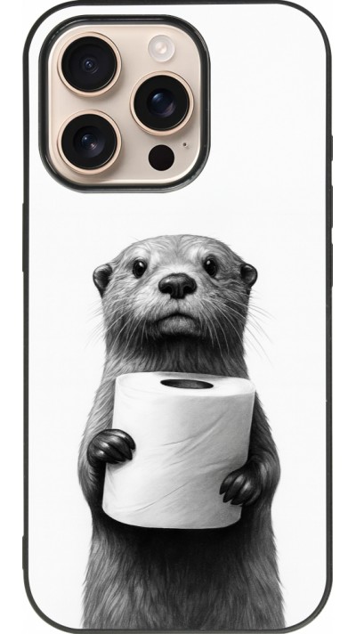 Coque iPhone 16 Pro - Silicone rigide noir Loutre papier de toilette
