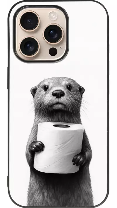 Coque iPhone 16 Pro - Silicone rigide noir Loutre papier de toilette