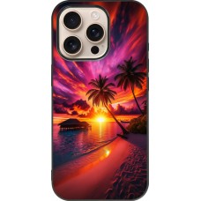 iPhone 16 Pro Case Hülle - Silikon schwarz Malediven Abenddämmerung Glückseligkeit