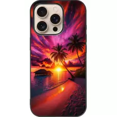 Coque iPhone 16 Pro - Silicone rigide noir Maldives Dusk Bliss