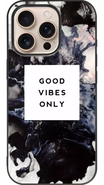 Coque iPhone 16 Pro - Silicone rigide noir Marble Good Vibes Only