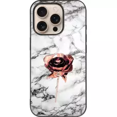 Coque iPhone 16 Pro - Silicone rigide noir Marble Rose Gold