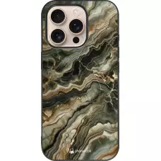 Coque iPhone 16 Pro - Silicone rigide noir Marbre Olive