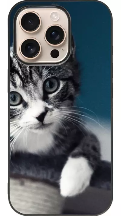 Coque iPhone 16 Pro - Silicone rigide noir Meow 23