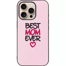 Coque iPhone 16 Pro - Silicone rigide noir Mom 2023 best Mom ever pink