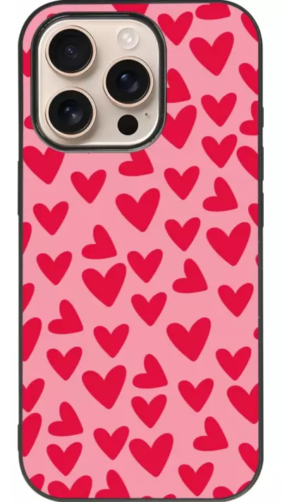 Coque iPhone 16 Pro - Silicone rigide noir Mom 2024 petits coeurs