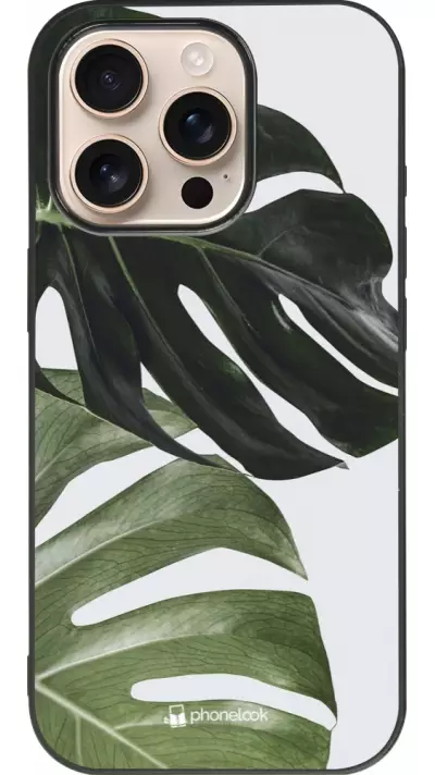 Coque iPhone 16 Pro - Silicone rigide noir Monstera Plant