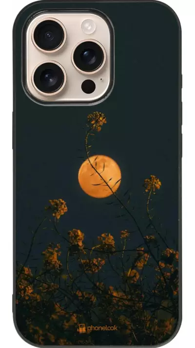 Coque iPhone 16 Pro - Silicone rigide noir Moon Flowers