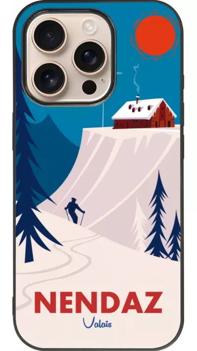 Coque iPhone 16 Pro - Silicone rigide noir Nendaz Cabane Ski
