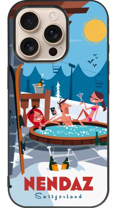 Coque iPhone 16 Pro - Silicone rigide noir Nendaz Mountain Jacuzzi