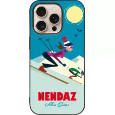 Coque iPhone 16 Pro - Silicone rigide noir Nendaz Ski Downhill