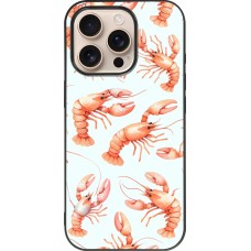 iPhone 16 Pro Case Hülle - Silikon schwarz Muster von pastellfarbenen Hummern