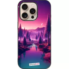 Coque iPhone 16 Pro - Silicone rigide noir Paysage Violet-Rose
