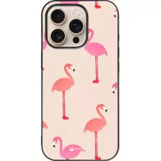 Coque iPhone 16 Pro - Silicone rigide noir Pink Flamingos Pattern