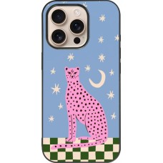 iPhone 16 Pro Case Hülle - Silikon schwarz Pink leopard with stars 2026