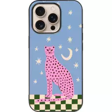 Coque iPhone 16 Pro - Silicone rigide noir Pink leopard with stars 2026