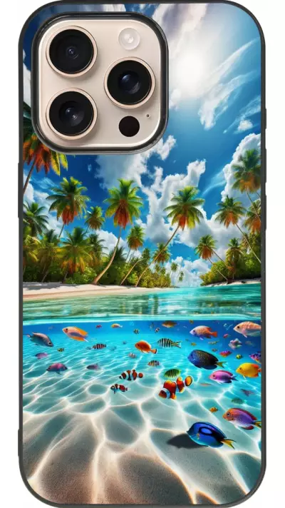 Coque iPhone 16 Pro - Silicone rigide noir Plage Paradis