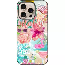 Coque iPhone 16 Pro - Silicone rigide noir Preppy Collage Aloha